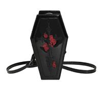Gothic Purse Halloween Purse for Women PU Leather Gothic Halloween Coffin Cross & Red Rose Pattern Coffin Goth Crossbody Bag with Adjustable Shoulder Strap
