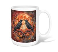 Gothic Raven And Moon Fall Art Halloween Ceramic Coffee Mug 15oz