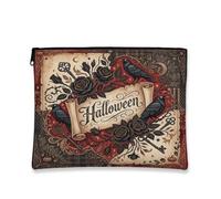 Gothic Raven And Rose Halloween Quote Makeup Bag, Dark Red, 7x9 Inch | Gothic Rose Motifs, Makeup Zipper Pouch, Vintage Scroll Design, Antique Skeleton Keys, Seasonal Dark Aesthetic