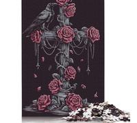 Gothic Raven And Roses Crossre Puzzles 1000 Pieces Paper Puzzles for Adults And Teenager Family Game Christmas Eve Gifts 1000pcs (38x26cm)