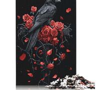 Gothic Raven And Roses on Gothic Crossre Puzzles 500 Pieces Puzzles for Teenagers Gifts Jigsaw Puzzles for Adults Educational Game Challenge Toy 500pcs (52x38cm)