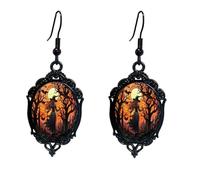 Gothic Raven/Bat Cameo Earrings,Vintage Crystal Gem Witch Earring Punk Style Glass Castle Dangle Earrings Goth Dark Victorian Mystic Jewelry Accessories for Women, L, Crystal Glass, No Gemstone