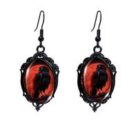 Gothic Raven/Bat Cameo Earrings,Vintage Crystal Gem Witch Earring Punk Style Glass Castle Dangle Earrings Goth Dark Victorian Mystic Jewelry Accessories for Women, L, Crystal Glass, No Gemstone