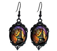Gothic Raven/Bat Cameo Earrings,Vintage Crystal Gem Witch Earring Punk Style Glass Castle Dangle Earrings Goth Dark Victorian Mystic Jewelry Accessories for Women, L, Crystal Glass, No Gemstone