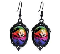 Gothic Raven/Bat Cameo Earrings,Vintage Crystal Gem Witch Earring Punk Style Glass Castle Dangle Earrings Goth Dark Victorian Mystic Jewelry Accessories for Women, L, Crystal Glass, No Gemstone