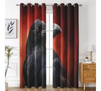Gothic Raven Blackout Curtains, Black and Red Curtains for Bedroom Living Room, Window Treatments 54 Inch Drop, Eyelet Drapes, 46x54 Inch 2 Panels D&P29
