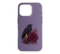 Gothic Raven Burgundy Rose Candle Dark Botanical Romance Case for iPhone 16 Pro