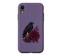 Gothic Raven Burgundy Rose Candle Dark Botanical Romance Case for iPhone XR