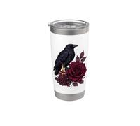Gothic Raven Burgundy Rose Candle Dark Botanical Romance Stainless Steel Insulated Tumbler