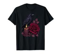 Gothic Raven Burgundy Rose Candle Dark Botanical Romance Value Graphic T-Shirt