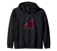 Gothic Raven Burgundy Rose Candle Dark Botanical Romance Zip Hoodie