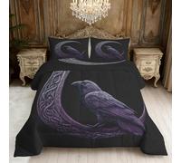 Gothic Raven Coverless Duvet Super King Size, Viking Norse Mythology Reversible Comforter Set 3 Pcs, 2 Pillowcases, Bedroom Decor, 10.5 Tog Soft Lightweight Warm All Seasons BZ-US1226