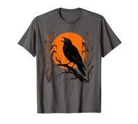 Gothic Raven Crow Harvest Orange Moon Corn Field Halloween T-Shirt