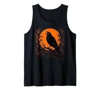 Gothic Raven Crow Harvest Orange Moon Corn Field Halloween Tank Top