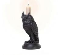 Gothic Raven Crow Perching On Black Rose and Skull Tombstone Candle Holder (A)