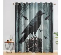 Gothic Raven Curtains 66x90 Inch 2 Panels, 95% Blackout, Goth Spooky Curtains for Bedroom, Living Room, Home Decor, Thermal Insulated Eyelet Window Drapes UCN117