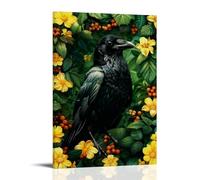 Gothic Raven Decor Canvas Wall Art, Victorian Crow Pictures, Vintage Dark Academia Moody Floral Poster, Framed Cottagecore Wall Decor for Bedroom Living Room Picture Print Wall Art Canvas Artworks Roo