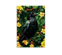 Gothic Raven Decor Canvas Wall Art, Victorian Crow Pictures, Vintage Dark Academia Moody Floral Poster, Framed Cottagecore Wall Decor for Bedroom Living Room Picture Print Wall Art Canvas Decor Homes