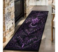Gothic Raven Dreamcatcher Runner Rug, Purple Mystic Moon Mat 80x150cm | Magical Hexagram Print Carpet, Alternative Dark Aesthetic Floor Decor for Tarot Room, Lounge and Hallway