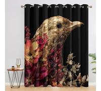 Gothic Raven Floral Curtains 52 x 63 Inch 2 Panels, 95% Blackout, Goth Mystical Curtains for Bedroom, Living Room, Home Decor, Thermal Insulated Eyelet Window Drapes UCN168