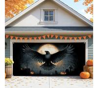 Gothic Raven Garage Door Cover, Black Halloween Door Decorations, Spooky Indoor and Outdoor Fall Party Decor 157x71 Inch