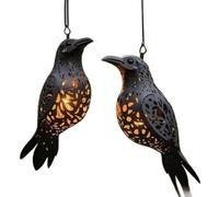 Gothic Raven Hanging Lantern, Unique Halloween Crow Lanterns Decorations, 3D Hollow Hanging Decor with Chain, Light-Up Crow Decor for Garden, Courtyard, Decorative Outdoor(2PCS)
