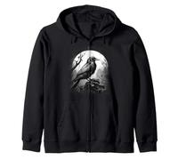 Gothic Raven in Forest Moonlight Edgar Allen Poe Zip Hoodie