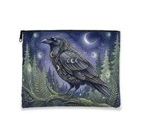 Gothic Raven Makeup Bag, Vintage Night Sky Cosmetic Travel Pouch for Women, Portable Canvas Zipper Organizer, Halloween Skincare Toiletry Bag, Black, 7x9 Inch, Raven