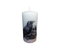 Gothic Raven Moon Pillar Candle Decorative Scentless Wax Unique Halloween Witchcraft Gothic Decor Altar Pegan Wiccan Ritual Scenes Mysterious Magical Vibe (Raven and Skull)