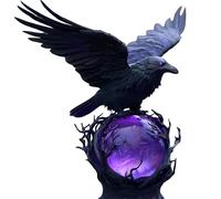 Gothic Raven Moonlight LED Light, 3D Hollowed-Out Lantern, Soft Purple Light, Mysterious Raven Sculpture Perched on a Glowing Sphere, Suitable for Collectors and Halloween Enthusiasts