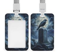 Gothic Raven on Ancient Tombstone ID Badge Holder Retractable Clip Card Holder Card Protector Name Badge Name Tag for Work Office Doctor Nurse