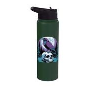 Gothic Raven On Skull By The Full Moon Stainless Steel Insulated Water Bottle