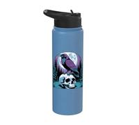 Gothic Raven On Skull By The Full Moon Stainless Steel Insulated Water Bottle