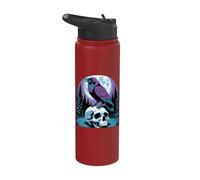 Gothic Raven On Skull By The Full Moon Stainless Steel Insulated Water Bottle