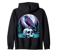 Gothic Raven On Skull By The Full Moon Zip Hoodie
