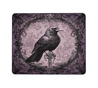 Gothic Raven Print Square Desk Mouse Pad, Dark Violet Ornate Design Stitched Edge Mousepad, Rubber Non-Slip Washable Gaming Mouse Pad for Home and Office Computer, Laptop Square 8x10 Inch
