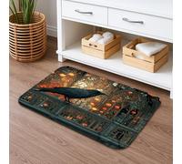 Gothic Raven Quick Dry Bath Mat, Ornate Stained Glass Absorbent Non Slip Shower Mat, Medieval Memory Foam Washable Bath Rugs for Bathroom Toilet Restroom Decorative 16x24 Inch