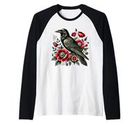 Gothic Raven Rose Design - Enchanted Floral Crow for Gothic Raglan Baseball Tee