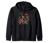 Gothic Raven Rose Design - Enchanted Floral Crow for Gothic Zip Hoodie