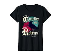 Gothic Raven Scripture Art Luke 12: 24 Christian Value Graphic T-Shirt, Women, Black, XS