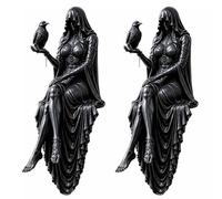 Gothic Raven Shelf Sitter Statue, Hooded Lady Reaper Figurine, Dark Academia Bookshelf Edge Sitter, Macabre Desk Decor, Witchy Room Decor Gift for Literature Lovers Bookworms (2PCS)