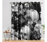 Gothic Raven Skull Curtains 90x90 Inch 2 Panels, 95% Blackout, Floral Goth Horror Curtains for Bedroom, Living Room, Home Decor, Thermal Insulated Eyelet Window Drapes UCN163