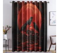 Gothic Raven Skull Curtains for Bedroom Living Room, Blood Moon Blackout Curtains Eyelet 63 Drop 2 Panels, Patterned Window Drapes, Home Decor 52x63 Inch B-D28