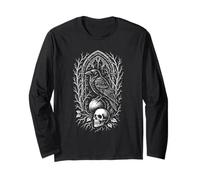 Gothic Raven Skull, Dark Fantasy Crow Art, Bird with Skull Long Sleeve T-Shirt