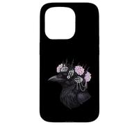 Gothic Raven Skull Hands Thorny Crown Flowers Case for iPhone 15 Pro