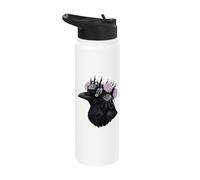 Gothic Raven Skull Hands Thorny Crown Flowers Stainless Steel Insulated Water Bottle