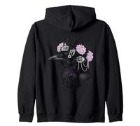Gothic Raven Skull Hands Thorny Crown Flowers Zip Hoodie