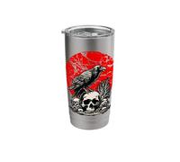 Gothic Raven Skull Red Moon Graphic Black Crow Stainless Steel Insulated Tumbler