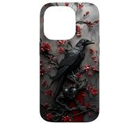 Gothic Raven Skulls Red Black Goth Floral Case for iPhone 14 Pro