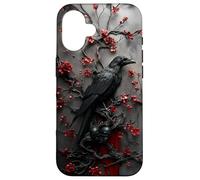 Gothic Raven Skulls Red Black Goth Floral Case for iPhone 16